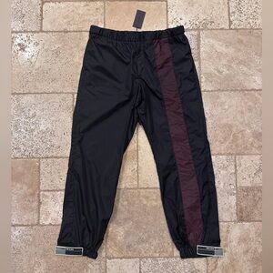 Prada SS18 Nylon Garbardine Logo Black Striped Track Pants